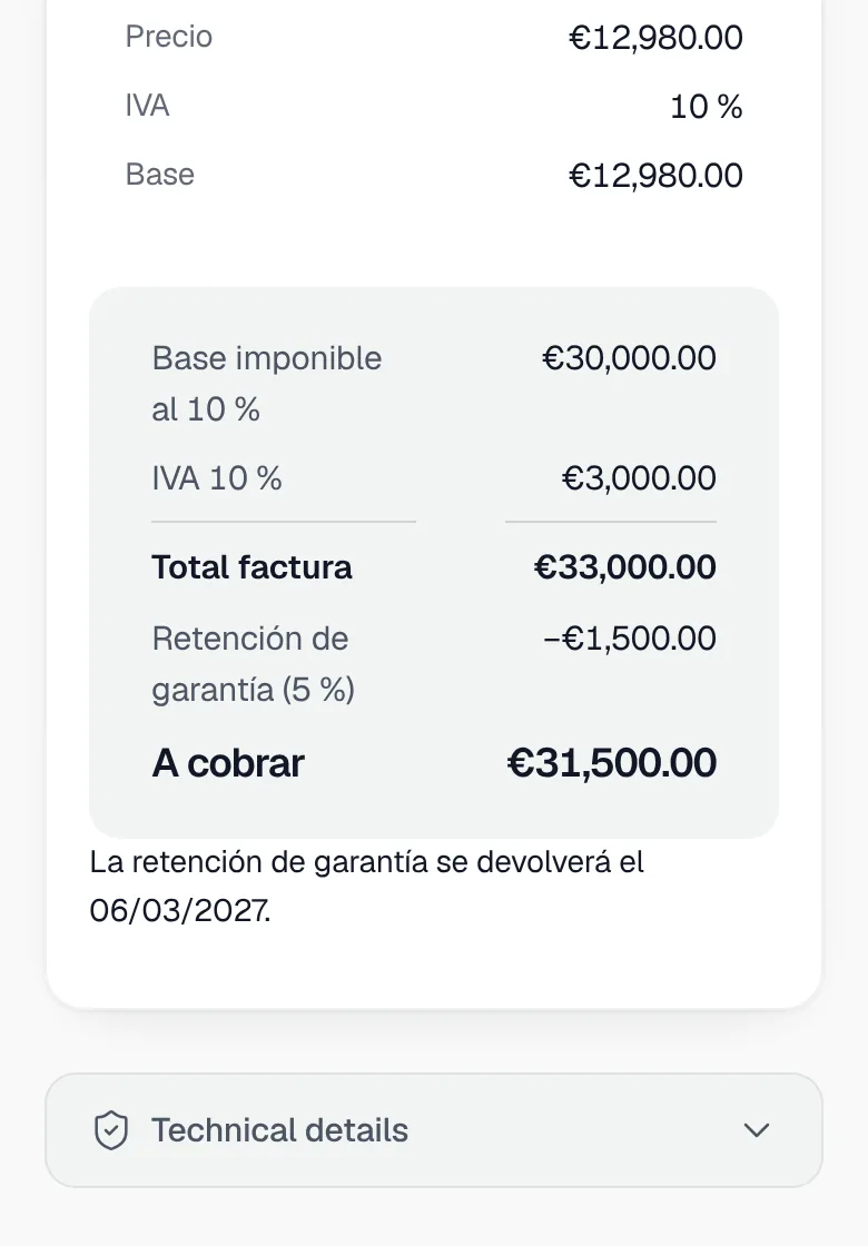 Invoice A-2 with 10% VAT in the panel, on a phone